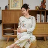 Dames Nachtkleding China Stijl Dames Pyjama Chiffon Satijn Oppervlak Zomer Nachtkleding Met Lange Mouwen Comfortabele Huiskleding Damesmode