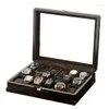 Boîtes à montres en bois et Fiber de carbone, coffret cadeau pour montres, étui pour lunettes pelucheuses, fenêtre marron, organisateur de bijoux, rangement