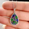 Pendentif Colliers CAOSHI Élégant Lady Anniversaire Cadeau Collier Lumineux Vert Et Bleu Cristal Accessoires Pour Femmes Chic Gracieux Bijoux