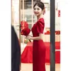 Ethnic Clothing Yourqipao Wedding Toast Cheongsam Chinese Red Engagement Dress Skirt Bridal Traditional Evening Party Dresses