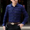 Herrklänningskjortor Silk Mens vevlet Floral Shirt Se genom Summer Long Sleeve Social Male Business Casual Soft Thin2023
