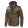 Vestes pour hommes Hommes Daim Polaire Zipper Moto Veste en cuir Capuchon détachable PU Manteau pour homme