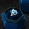 Wedding Rings OEVAS 100% 925 Sterling Silver Sparkling 10*14mm Aquamarine 5A Zircon Rings For Women Party High Carbon Diamond Fine Jewelry 230824