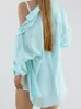 Женская одежда для сна Linad Cotton Pajama для женщин 2 куски голубые женские костюмы с длинным рукавом с шортами 2023 Осенняя ночная одежда