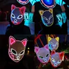 Démon Slayer brillant EL fil masque Kimetsu No Yaiba personnages Cosplay accessoires de costumes japonais Anime renard Halloween masque LED HKD230825 HKD230825