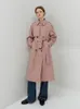 Mulheres Trench Coats FLSE Mulheres Outono Mulheres Casaco Temperamento Médio Comprimento Mulheres Trench Cinza Rosa Mulheres Cintura Alta Trench Longo Curto 230824