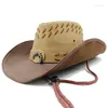 Berets couro homens mulheres preto ocidental cowboy chapéu aba larga ao ar livre sombrero hombre cowgirl