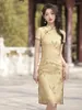 Abbigliamento etnico vintage da donna sexy slim split qipao cinese tradizionale floreale stampato in cotone lino cheongsam abito da sera da sera