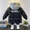 Down Coat Winter Boys Hooded Down Jacket Kid Zipper Thick Glossy Fabric Coat Children Letter Print Outdoor Sport Casual Clothes x0825