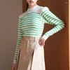 Kvinnors tröjor Fresh Chic Hit Color Rands Sticked tröja Kvinnor Autumn Winter Clothed Pullovers Vintage Elegant Y2K Tops