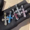 Hänge halsband män kvinnor färgglada blå rosa lila färgglada cz cross hänge halsband is ut bling 5a kubik zirocnia hiphop smycken 230824