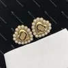 Designer Letter Earrings for Women Heart Pearl Brass Stud Love Luxury Jewelry Engagement Earrings