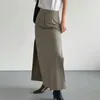 Röcke Midirock Herbst Französisch Grau Hell Luxus Hohe Taille Slim Fit Split Gerade Lang Exklusive Damenbekleidung