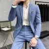 Мужские костюмы Blazers Мужской пиджак с брюками Формальная слабая подходящая деловая работа свадебная сцена смокинг модный мужской костюм 2 куски 230824