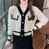 Women's Jackets Autumn And Winter Color-blocking Knitted Top Women Cardigan Long-sleeved V-neck Short Coat Fashion All-match Top 230824