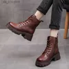 Women Genuine Leather Shoes Zip Round Toe Flat With Handmade Concise Leisure Sewing Platform Boots Free shipping T230824 c54a