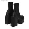 Stijlplatform Punk Stretch Enkle Boots voor dikke dames herfst winter hoge hakken gotische laarsjes schoenen dames zwarte bottine t230824 518