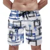 Men's Shorts Black White Nordic Lines Board Summer Abstract Minimalist Casual Beach Sports Comfortable Graphic Swimming Trunks