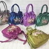 Estilo étnico artesanal bordado bolsa estilo antigo floral bordado cordão fechamento tote pequeno saco de armazenamento terno para chaves do telefone