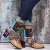 Stövlar Spring/Autumn 2021 Plus Size Bohemia Platform Boots For Women Ethnic Casual Retro Stitching High Heel Kort läderskor Kvinna T230824