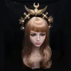 Tiara lolita feita à mão dourada mary apollo sol halo anjo deusa coroa gótica goth headpiece filigrana para noiva sessão de fotos