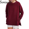 Dames Hoodies Sweatshirts Rits aan de zijkant Gesplitste zoom Verdikte Ronde hals Pullover Hoodie Dames Herfst Casual Los Sweatshirt met lange mouwen Bovenkleding 230824