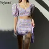 Basic Casual Dresses Yojoceli Fashion zipper floral print women dress 2 piece set Summer split beach casual short Elegant cool daily cute 230825