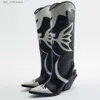 Botas Botas occidentales para mujer Vaquero Vaquera Rodilla Botas largas Moda Mariposa Bloque Tacón Punta puntiaguda Zapatos 2022 Otoño Invierno T230824