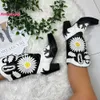Cowboy Ankle Aminugal Floral Boots PU Leather 2023 Brand New Embroidery Heeled Women Shoes Cowgirls Western Booties Big 2eaf