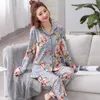 Dames nachtkleding herfst winter pyjama sets bloemenprint luxe vrouwelijke tweedelige shirts broek nachtkleding zacht katoen grote werven
