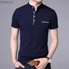 Summer Polo Shirt Men Mashing Mandarin Okoł Slim Fit Solid Kolor T-shirt Bawełny oddychający szybki koszulka Top Male HKD230825