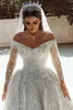 Elegantes Glanz-Kristall-Hochzeitskleid, schulterfrei, V-Ausschnitt, Brautkleider, Pinselschleppe, Robe, Vestido De Noiva, individuell angepasste Größe D-H232797