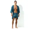 Men's Sleepwear Men Hooded Robe Summer Nightwear Satin Homewear Solid Kimono Bathrobe Gown With Belt Thin Loose Intimate Lingerie