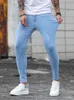 Мужские джинсы мужчины растягивают худой мужской дизайнерский дизайнерский эластичный царапина джинсовая джинсовая карандашная брюки.