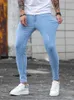 Jeans da uomo da uomo elasticizzati skinny di design maschile pantaloni a matita in denim elastico antigraffio streetwear blu cielo moda 230824