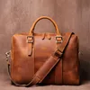 Laptoptassen Vintage Rundleer Lichtgewicht Handtas Heren Kantoor Aktetas 15" Notebook Tas Man Mode Messenger 230823