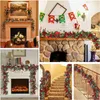 Faux Floral Greenery Christmas Garland Sztuczna wisząca winorośl z czerwonymi jagodami na schody kominek kominek kominek wewnętrzny wystrój zewnętrzny 230824