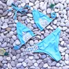 AIUJXK Zomer Luxe Strass 2 Delig Badpak Vrouwen Blauw Sexy Vrouwelijke 2020 Nieuwe Strand Stijl Sexy Halter Bh En Panty ondergoed274T