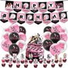 Ballons roses noirs de Super Star fille fournitures de fête joyeux anniversaire bannière ballon en Latex décoration gâteau Topper enfants jouets HKD230825 HKD230825