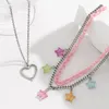 Anhänger Halsketten Sindlan 3 stücke Y2k Herz Silber Farbe Kette Neckalce Für Frauen Kpop Stern Ästhetischen Lustige Mädchen Schmuck Collares para Mujer