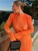 Temel Sıradan Elbiseler Hawthaw Kadın Moda Uzun Kollu Sokak Giyim Bodycon Turuncu Midi Elbise Sonbahar Giysileri Bu İş İçin Toptan Öğeler 230825