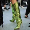 Sexy puntige vrouwen teen stiletto's laarzen spiegel landingsbaan snoepkleuren hoge hakken schoenen zijkant zipper lange bota's mujer 2024 t230824 997