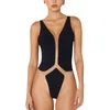 Women's Jumpsuits & Rompers Summer Mesh Patchwork Nude Sexy Bodysuits Bodycon Irregular Straps Low-cut Neck Sleeveless Fashion Elegant Romper Tops For Women