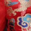 Herrenanzüge Blazer Drachenmuster Jacquard Herren Rote Anzugjacke Mandarinkragen Traditionelle chinesische Männer Satin Hochzeitsjacke Froschverschluss 230824