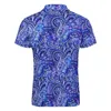 ブルーペイズリーカジュアルTシャツヴィンテージプリントポロシャツカラーY2Kシャツメンズパターン服プラスサイズ5xl 6xl HKD230825