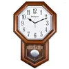 Wall Clocks Hourly Chime Clock Quality Wooden Case Octagonal WithPendulum Battery Powered Classy Home Decor Office Decorative
