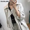 Women's Trench Coats OUSLEE Women Trench Coat Casual Long Sleeve Sashes Vintage Slim Loose White Lady Elegant Woman Korean Loose Coats Outwear 230824