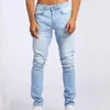 Jeans Pour Hommes Skinny Stretch Déchiré Jambe Fuselée Bleu Clair