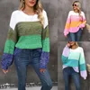 Kadın Sweaters Colorblock O-Neck Kint Sweater Kadın Tığ işi y2k Top Sleeve Pullover Bahar Sonbahar Kış Jumper Sokak Giyim Sueter