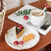 Mokken Mooie Paddestoel Kerstkop Originele Japanse Stijl Mok voor Thee en Bord Set Paar Cadeau Keramisch Servies Koffiekopjes 230825